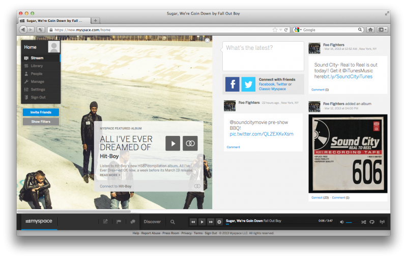 MySpaceのUIがいつの間にか新しくなってた